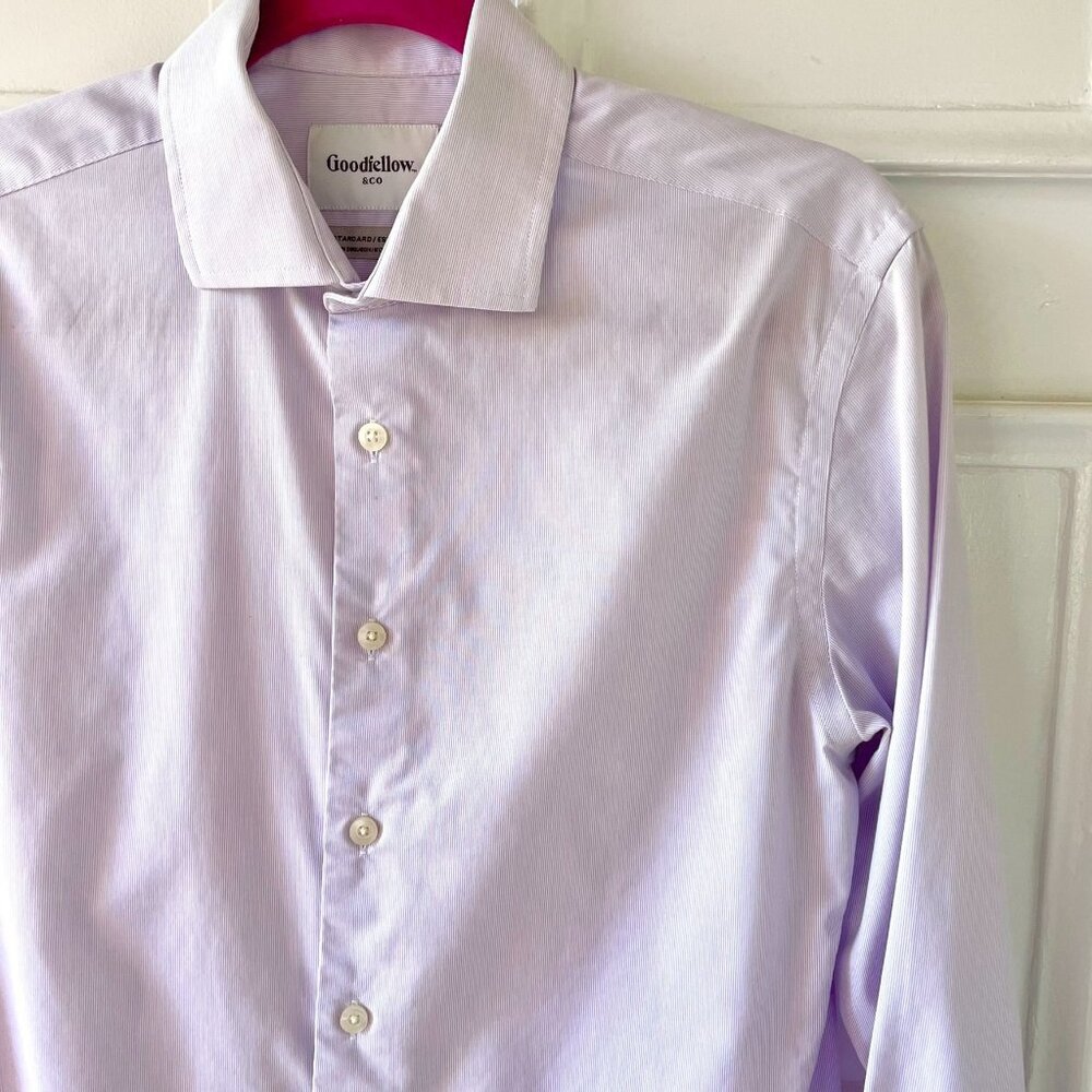 Mens Size Small Standard Long Sleeve Button-Down Shirt Purple Pinstriped by Good
